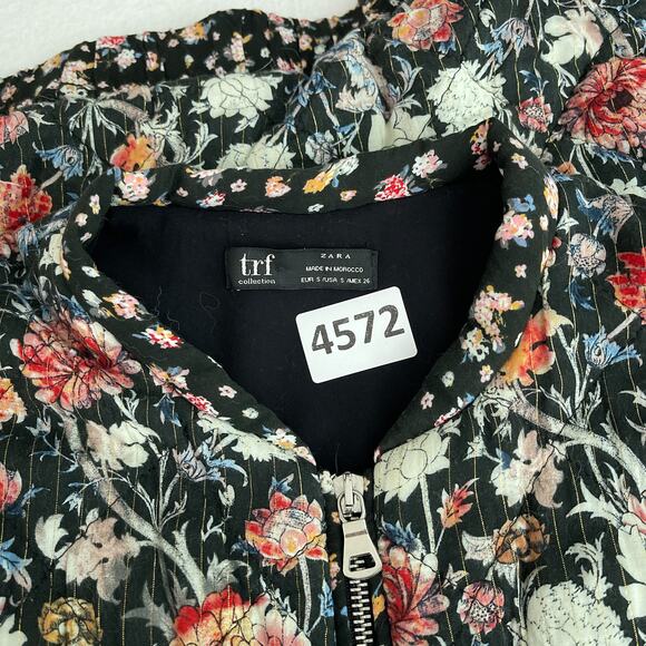Zara TRF Jacket Women US S Dark Floral Print Quilted Full Zip Bomber Street - Picture 8 of 9